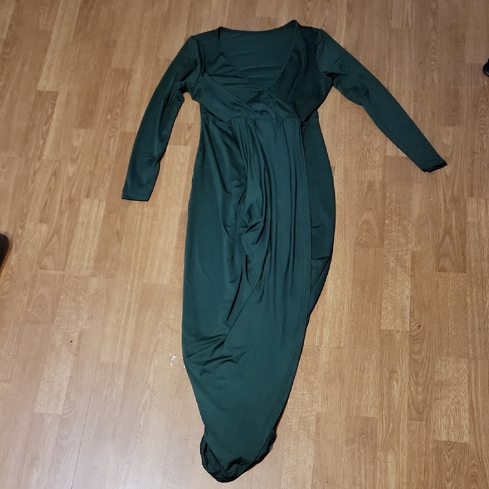 Dark Green Long Sleeve Midi Dress Size S